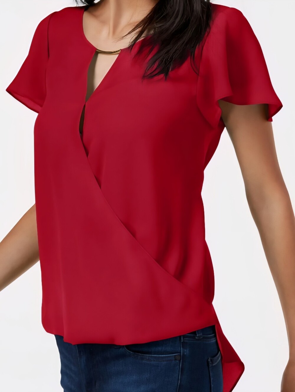 INC International Concepts Bright Red Faux-Wrap Blouse